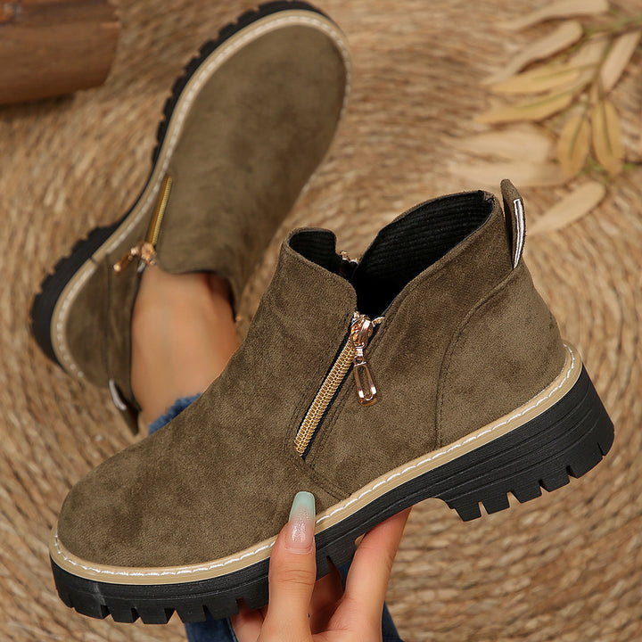 Damen Ankle-Boots mit Profilsohle, seitlichem Reißverschluss und gepolstertem Komfortschaft Drune