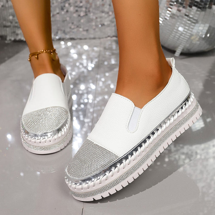 Damen glänzende Slip-On Plateau-Sneaker mit geflochtenem Rand und elastischem Einsatz Drune