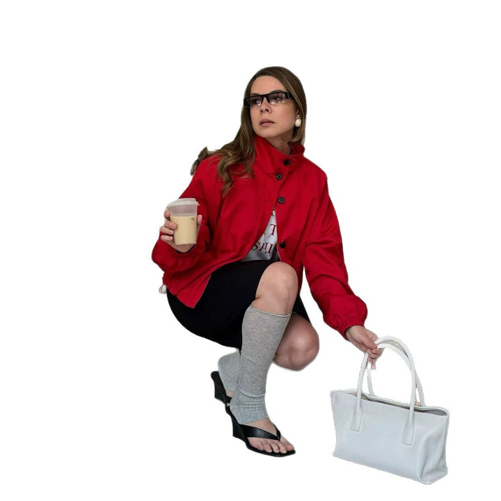 Damen Kurzblouson mit Stehkragen, Knopfverschluss und elastischen Bündchen Drune