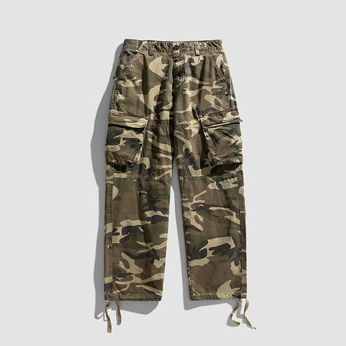 Herren Camouflage-Cargo-Hose im Loose-Fit mit Multifachtaschen, Tunnelzug und verstellbaren Beinabschlüssen Drune