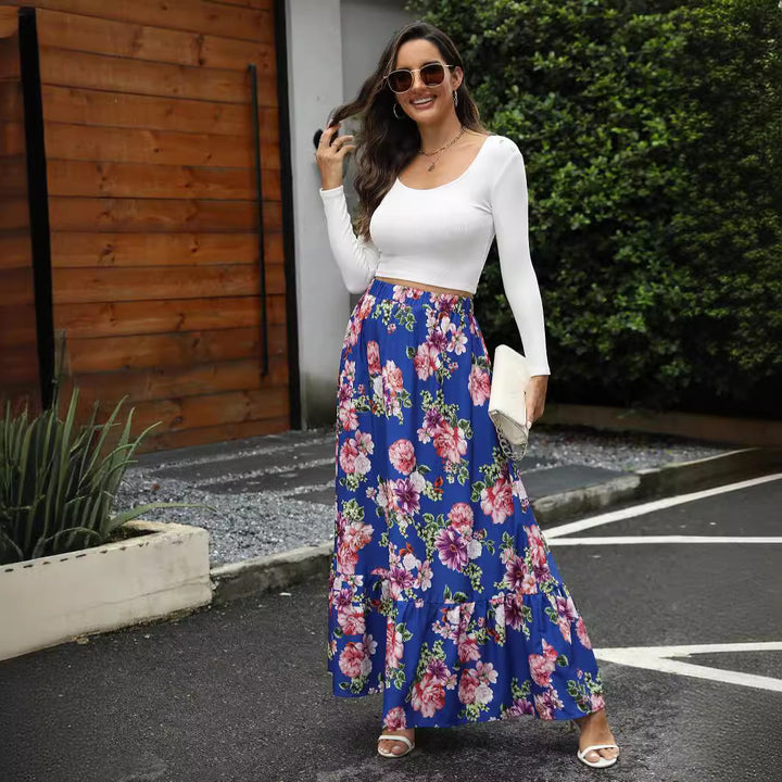 Damen Maxirock mit voluminösem Schnitt und buntem Blumendesign Drune