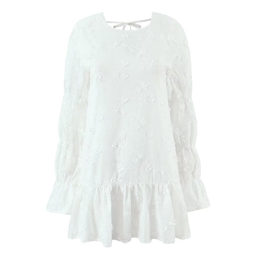 Damen luftiges Tunika-Kleid mit floralen Stickereien und Rüschensaum Drune