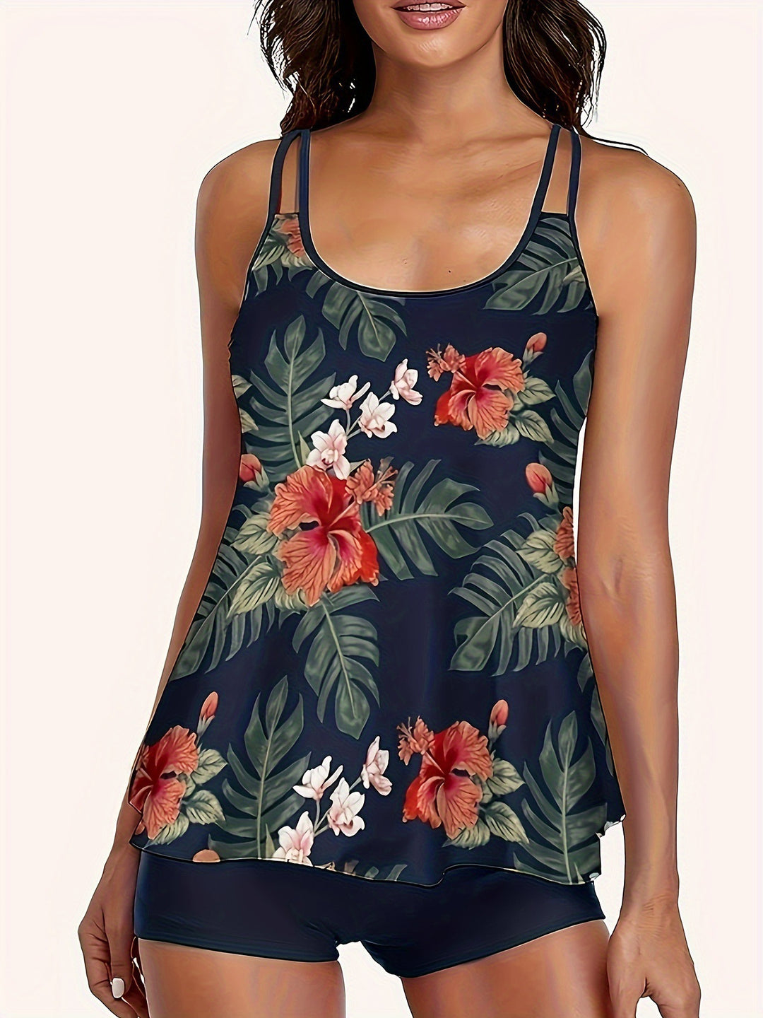 Damen Tankini mit floralen Mustern und verstellbaren Trägern Drune