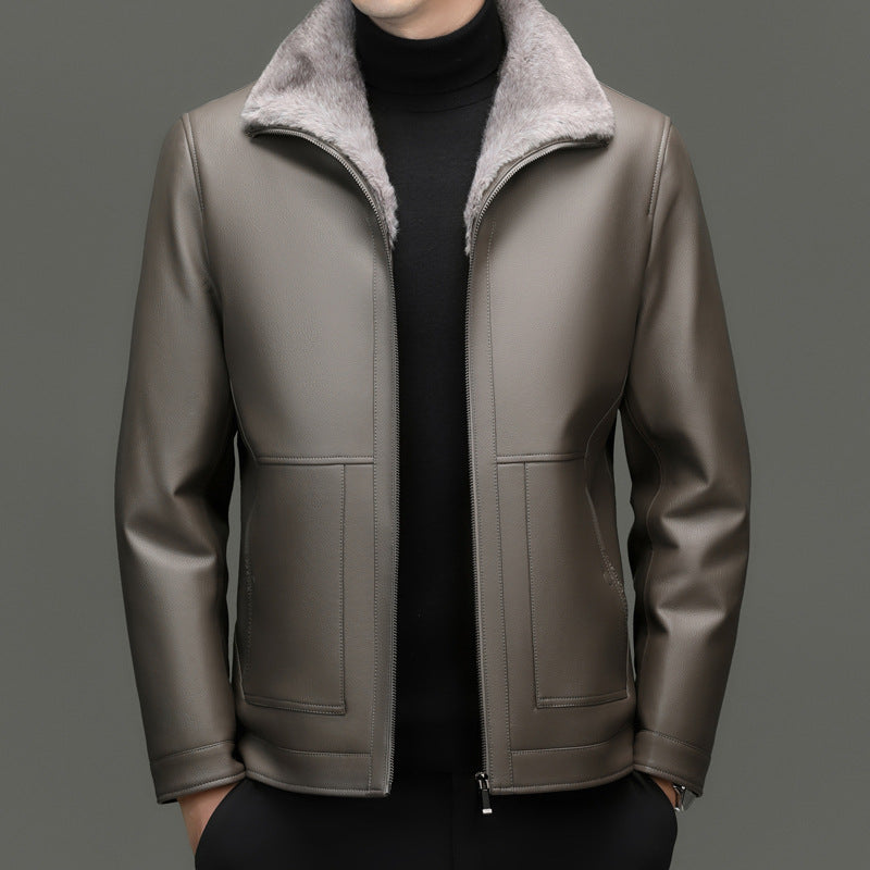 Herren Lederimitatjacke mit Teddyfellkragen und wärmendem Thermofutter Drune
