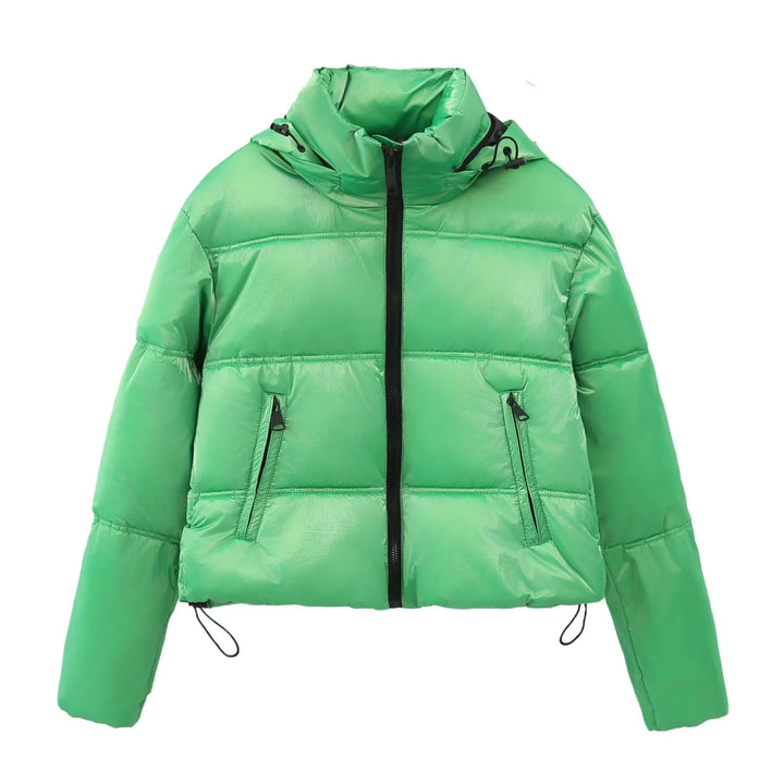 Damen nan cropped gesteppte Daunenoptik Jacke mit Kapuze und Tunnelzugsaum Drune