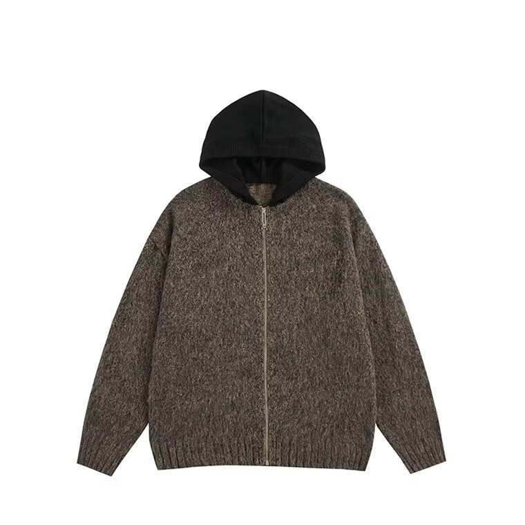 Herren Modischer Grobstrick Pullover mit Kapuze Drune