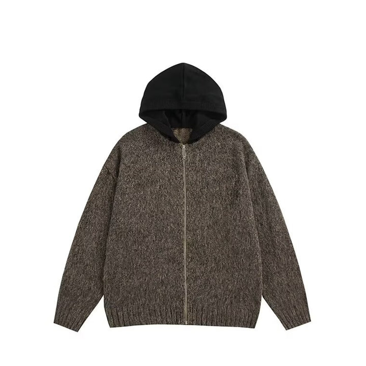 Herren Modischer Grobstrick Pullover mit Kapuze Drune