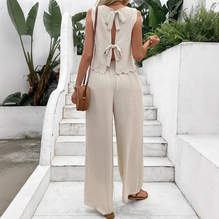 Damen Elegantes Set aus Crop-Top und weitem Hosen Drune