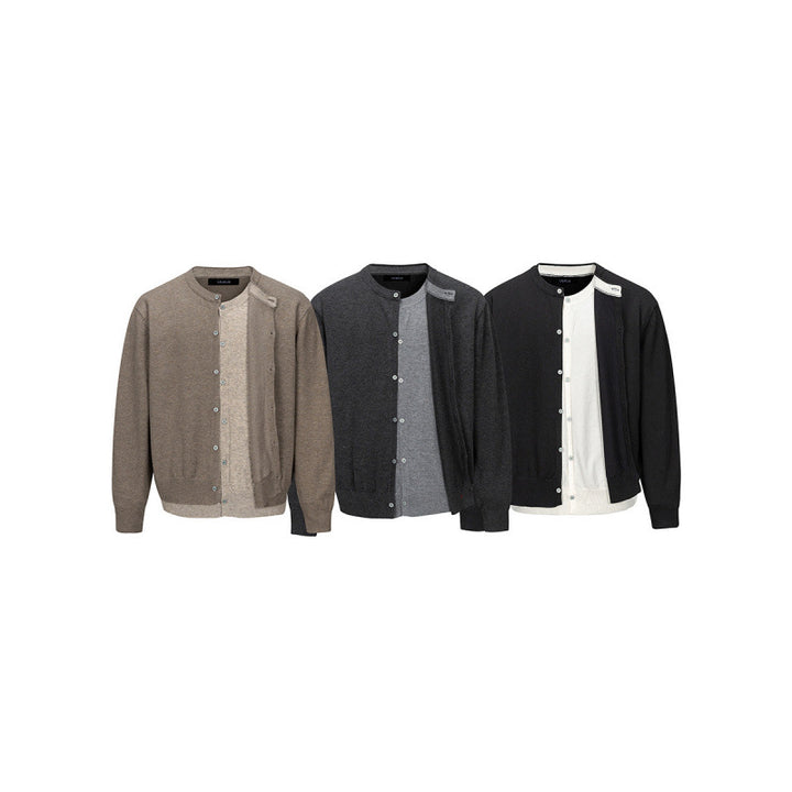 Herren Feinstrick-Cardigan mit zweilagiger Optik, Rundhalsausschnitt und durchgehender Knopfleiste Drune