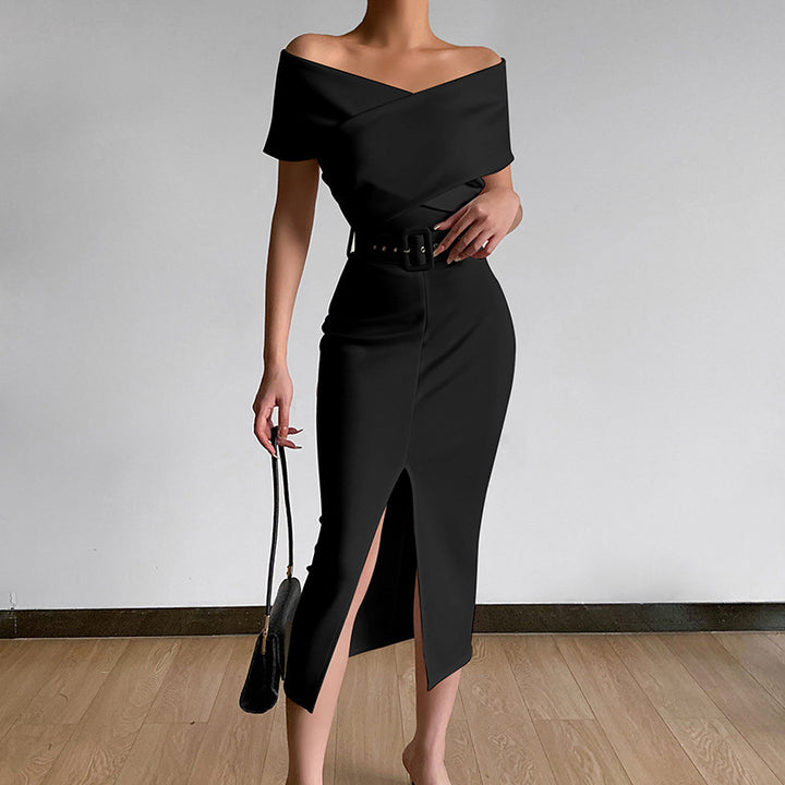 Damen Figurbetontes Abendkleid mit schulterfreiem Design und asymmetrischem Schlitz Drune
