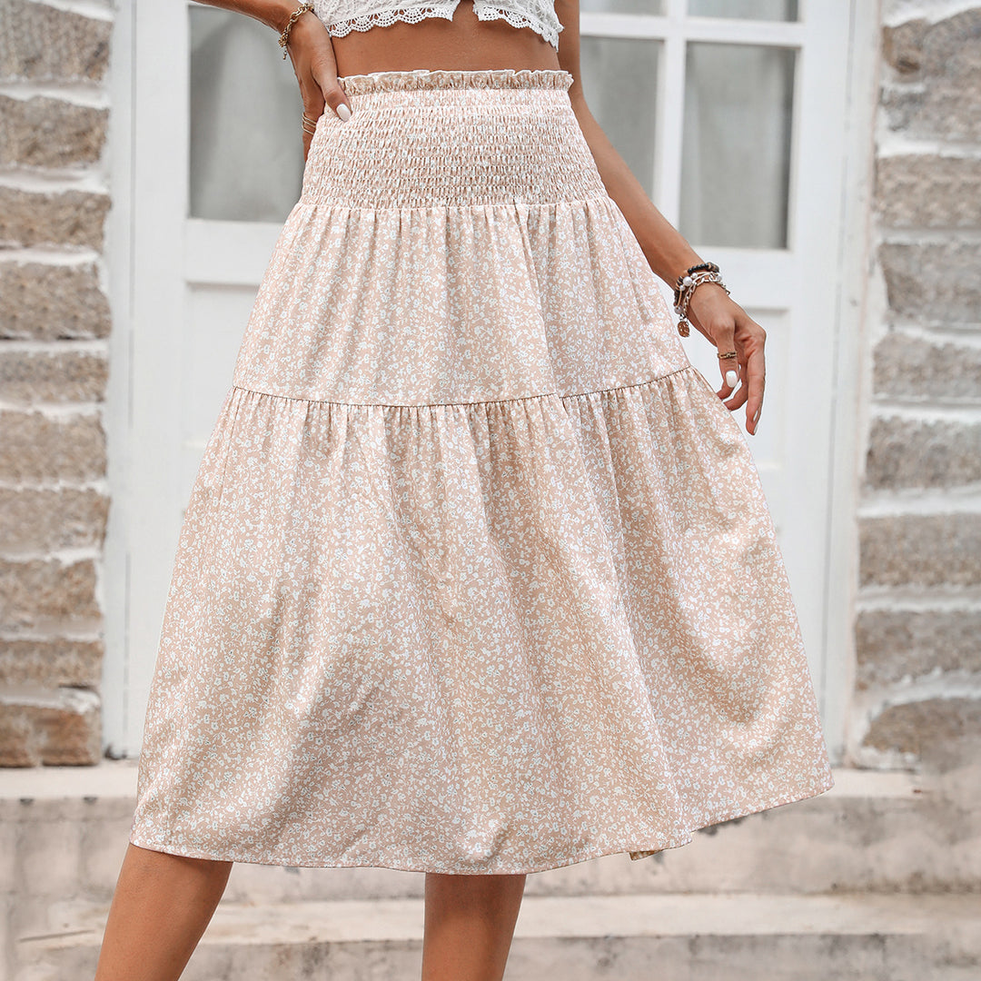 Damen Midirock mit elastischem Taillenbund und floralem Design Drune