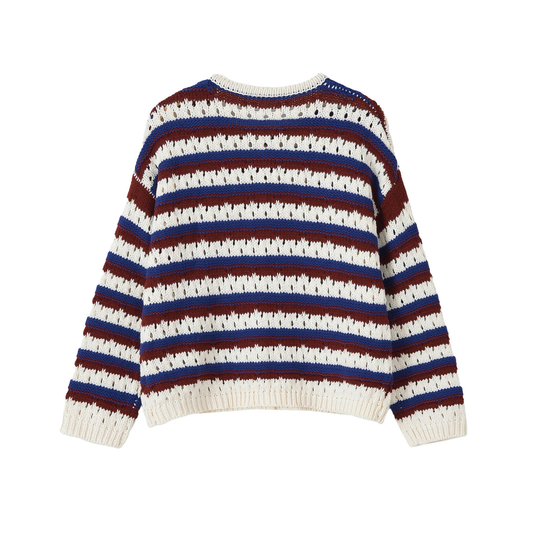 Damen Gestrickte Cropped‑Strickjacke mit Lochmuster und Knopfleiste Drune