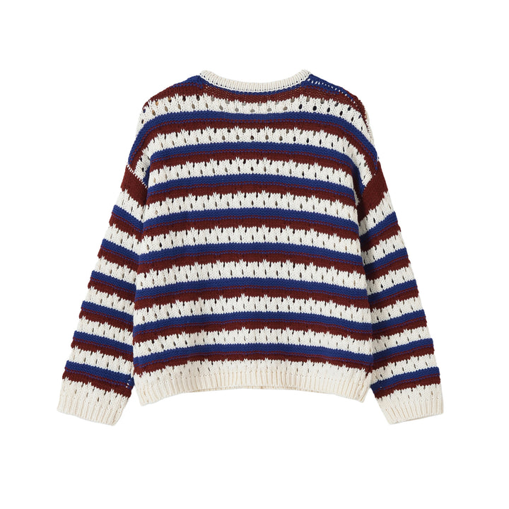 Damen Gestrickte Cropped‑Strickjacke mit Lochmuster und Knopfleiste Drune