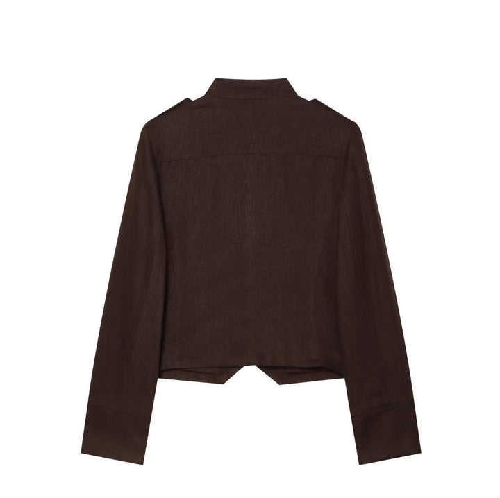 Damen Kurze Militärjacke im Uniformstil mit Stehkragen und dekorativen Druckknöpfen Drune