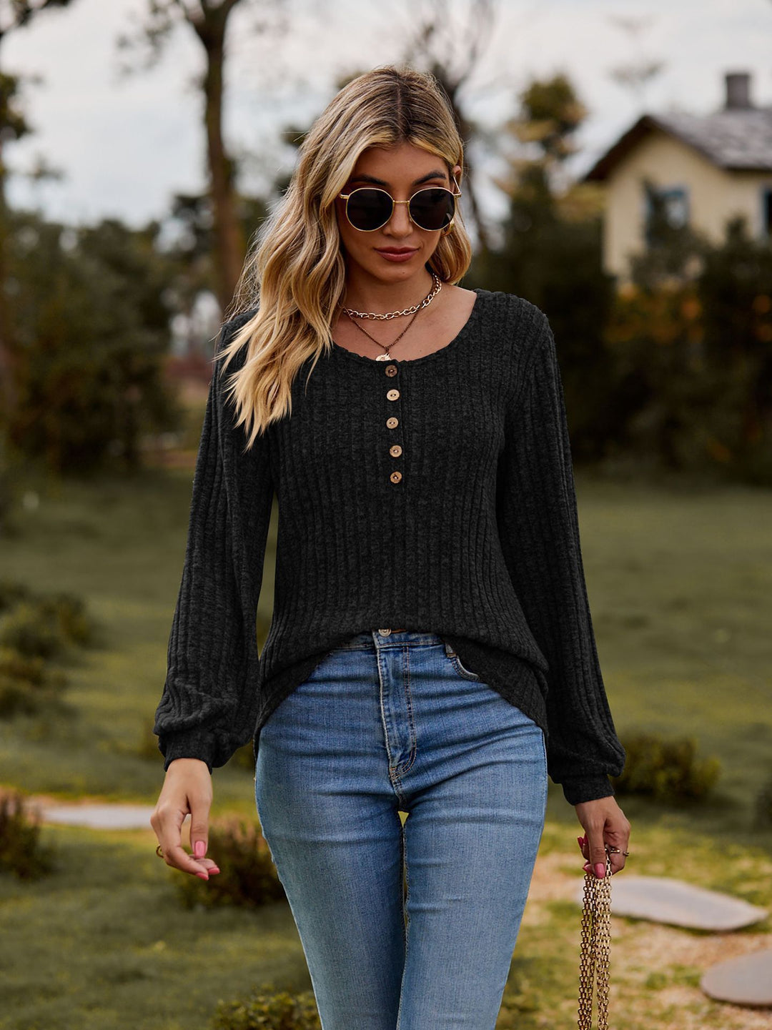 Damen Strickoberteil mit Knopfdetails und lässigem Schnitt Drune
