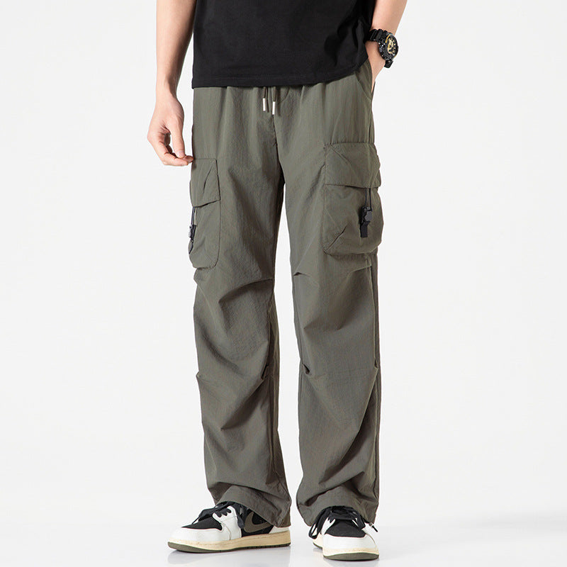 Herren Leichte Ripstop‑Trekking‑Cargohose mit Elastikbund, Kordelzug und Schnallen‑Cargotaschen Drune
