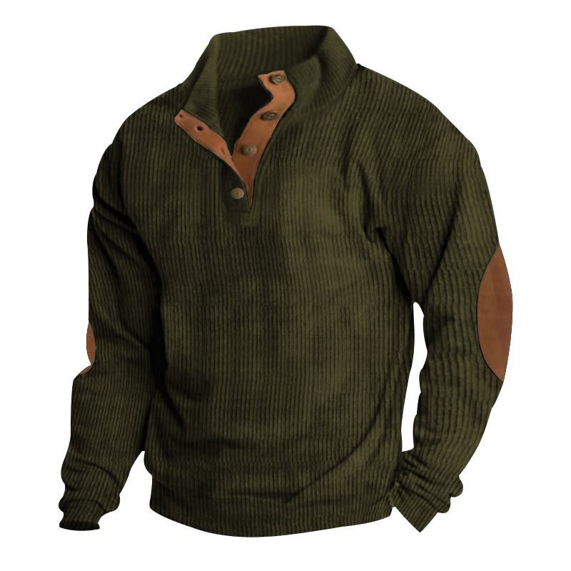 Herren Strukturierter Pullover mit Henley-Knopfleiste, Ellbogen-Patches und zweifarbigem Block Drune
