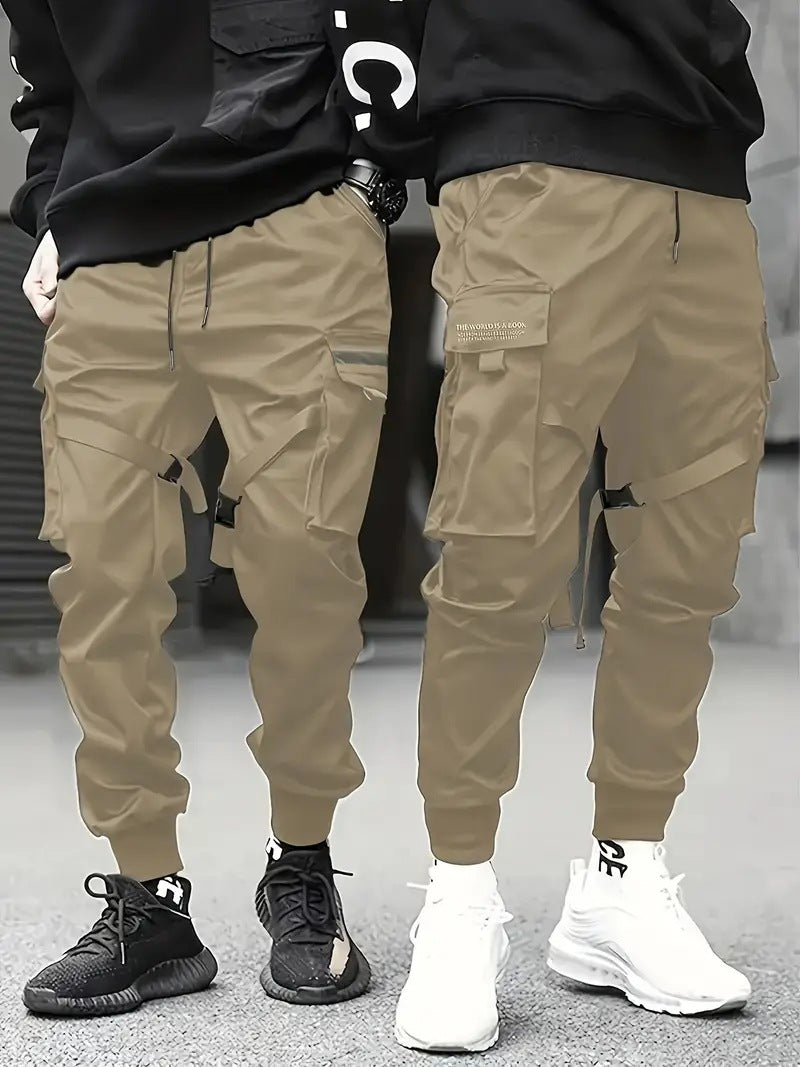 Herren Technische Cargo-Jogginghose mit Mehrfachtaschen, Gurtriemen & elastischem Bündchen Drune