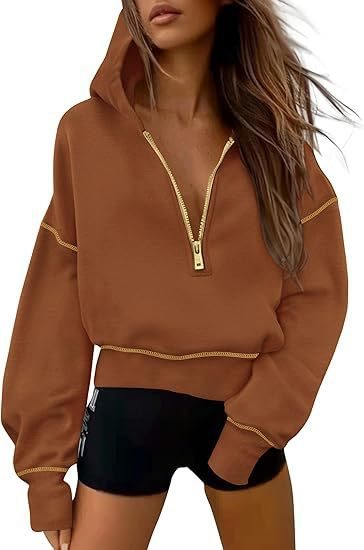 Damen lässiger Hoodie mit goldenen Akzenten und hohem Kragen Drune