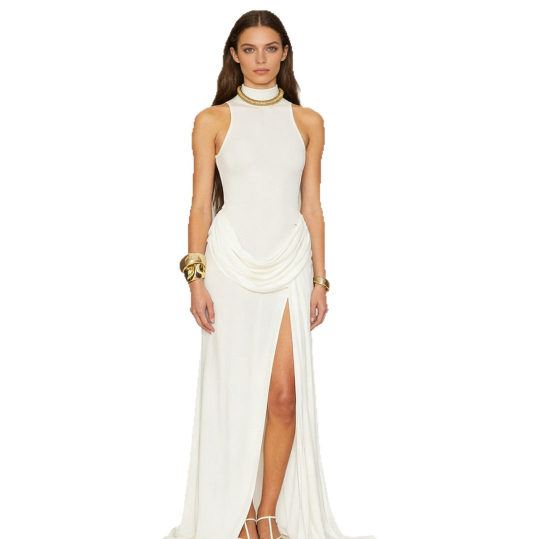 Damen Elegantes Maxikleid mit hoher Beinschlitze und raffinierter Drapierung Drune