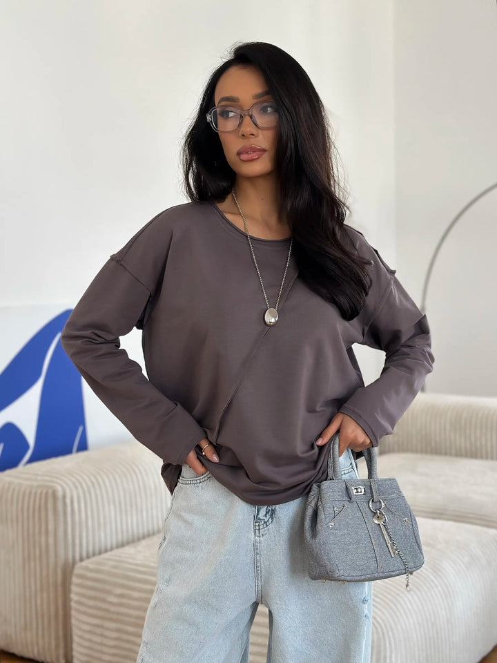Damen Oversized Longsleeve mit schräger Naht und überschnittenen Schultern Drune