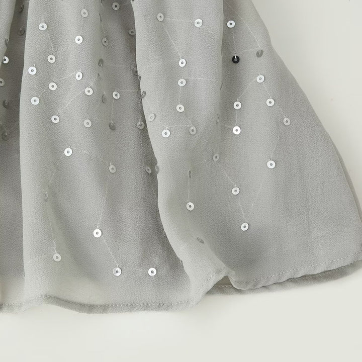 Damen Chiffon-Minikleid mit Rüschenkragen, Ballonärmeln und Paillettenbesatz Drune