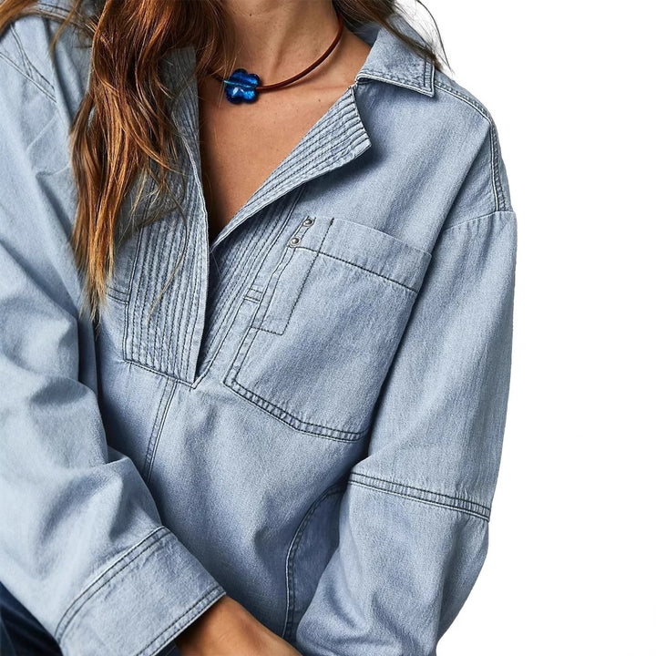 Damen Denim-Shirt mit detailreicher Steppung und lässigem Schnitt Drune