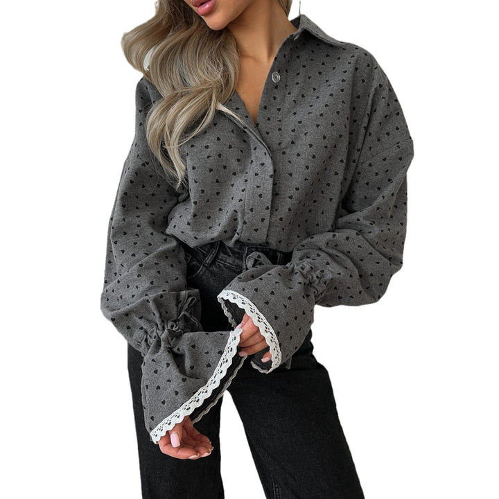 Damen Bluse mit Herzchenmuster und dekorativen Rüschendetails Drune