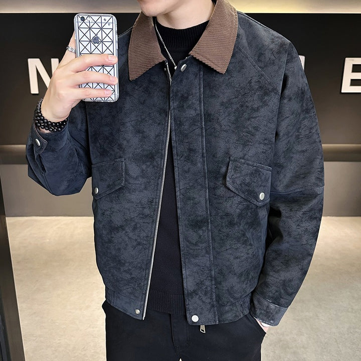Herren Oversize Velours‑Optik Übergangsblouson mit Hemdkragen, Reißverschluss & elastischem Saum Drune