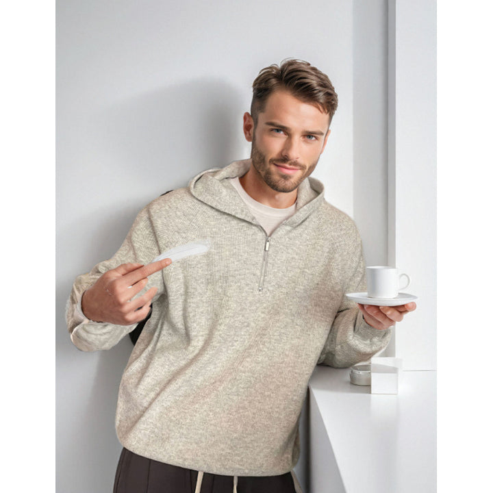 Herren Kapuzen-Halbzip-Pullover aus weichem Strukturstrick Drune