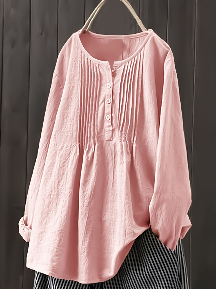 Damen Bluse mit Falten und Knopfleiste Drune
