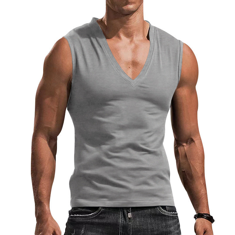 Herren nan ärmelloses Muskelshirt mit tiefem V-Ausschnitt aus dehnbarem Jersey und körpernaher Passform Drune