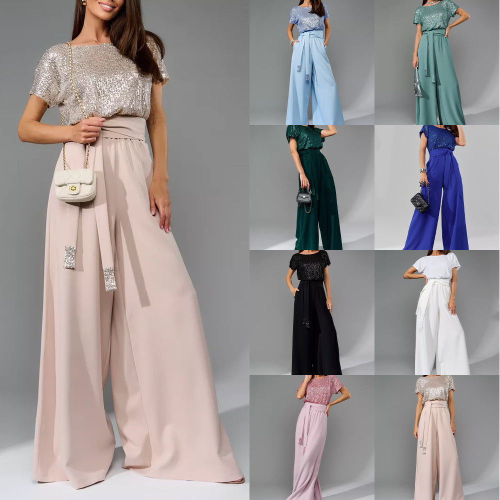 Damen Glamouröser Style-Outfit mit glitzerndem Oberteil und weitem Schnitt Drune