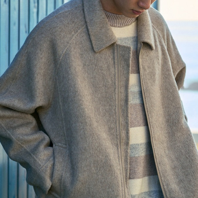 Herren Boxy‑Wollblouson mit verdecktem Zwei‑Wege‑Reißverschluss und Hemdkragen Drune