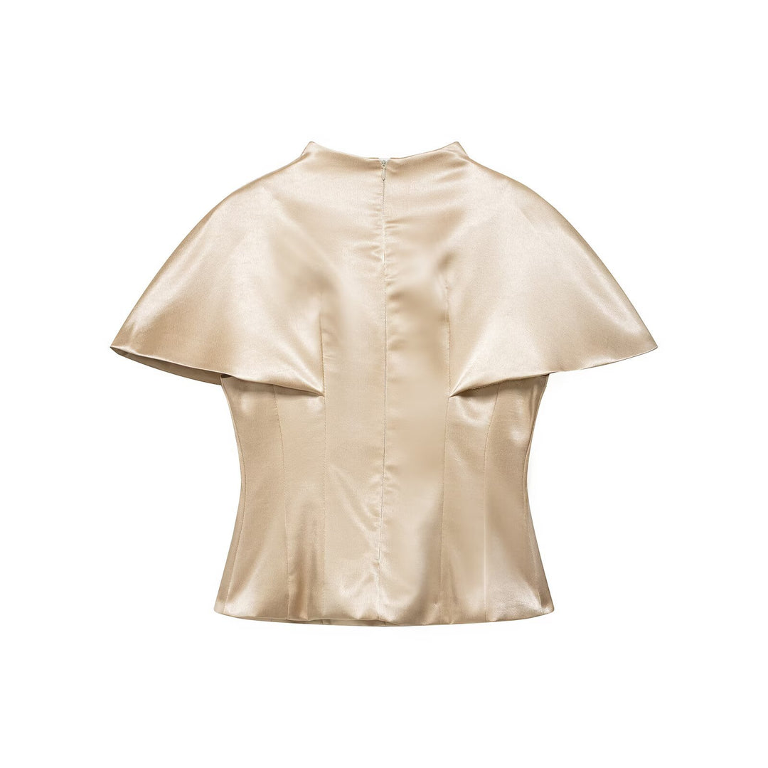 Damen Zweiteiliges Satin-Set mit Cape-Top und fließendem A-Linien-Rock Drune