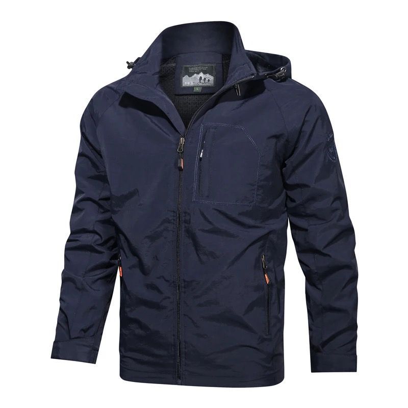 Herren Leichte Wind- und Regenjacke mit Kapuze Atmungsaktive Softshell-Membran und Brusttasche Drune