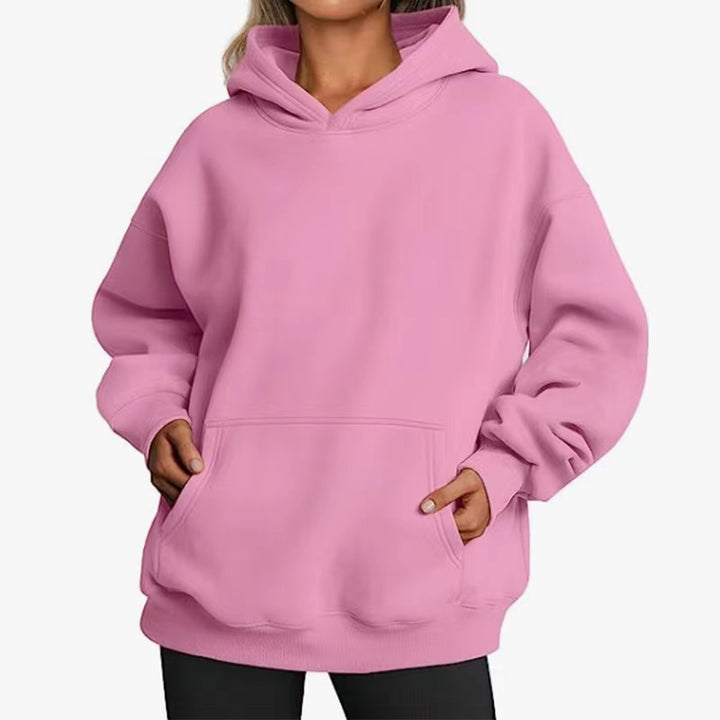 Damen nan Longline-Oversize Hoodie mit tiefer Schulter, verstärkter Kängurutasche und geripptem Saum Drune