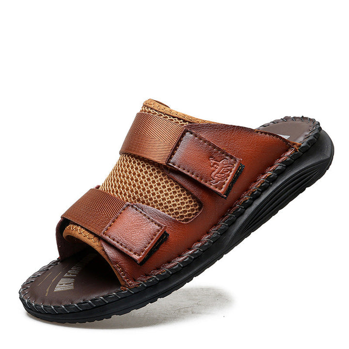 Herren Atmungsaktive Leder-Sandalen mit verstellbarem Klettverschluss Drune