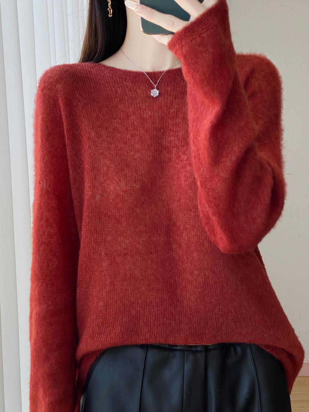 Damen Ultraleichter Mohair‑Look Oversize-Pullover mit U-Boot-Ausschnitt und überschnittener Schulter Drune