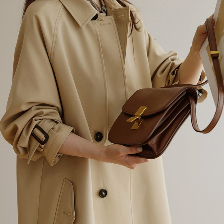 Damen Midi-Oversize Trenchcoat mit Sturmklappe und verstellbaren Manschetten Drune