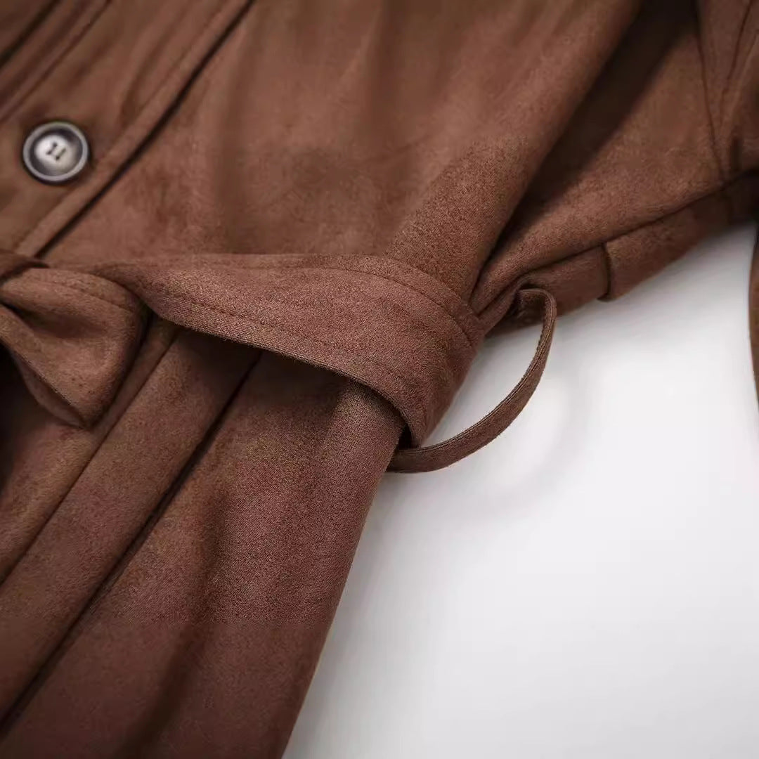 Damen elegante Suede Trenchcoat Drune