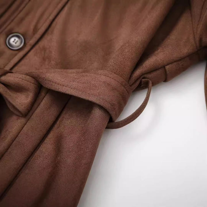 Damen elegante Suede Trenchcoat Drune