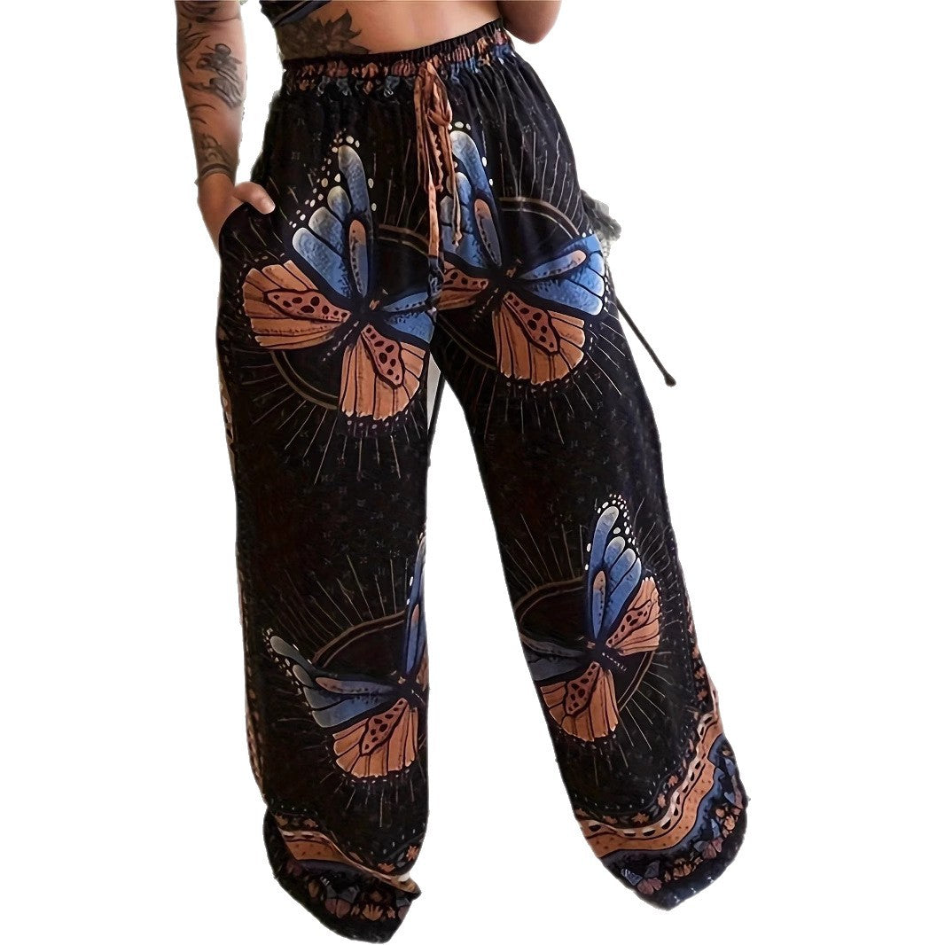 Damen Plissee-Hose mit floralem Muster und elastischem Bund Drune