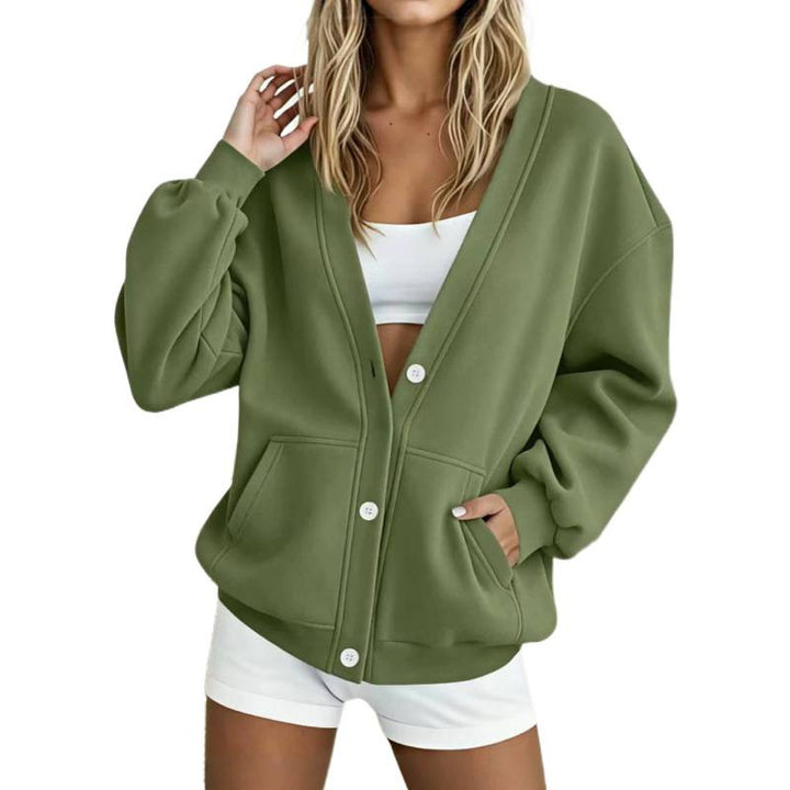 Damen Oversize-Cardigan mit Knopfleiste, Einschubtaschen und Ballonärmeln Drune