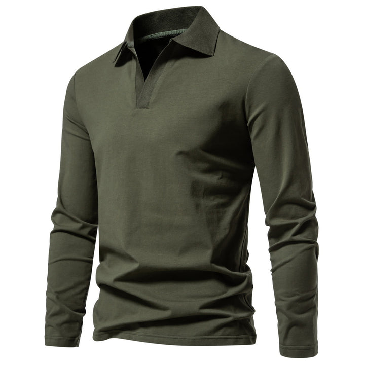 Herren nan Langarm-Polo mit offenem V-Ausschnitt, feinem Rippenkragen und schmaler Silhouette Drune