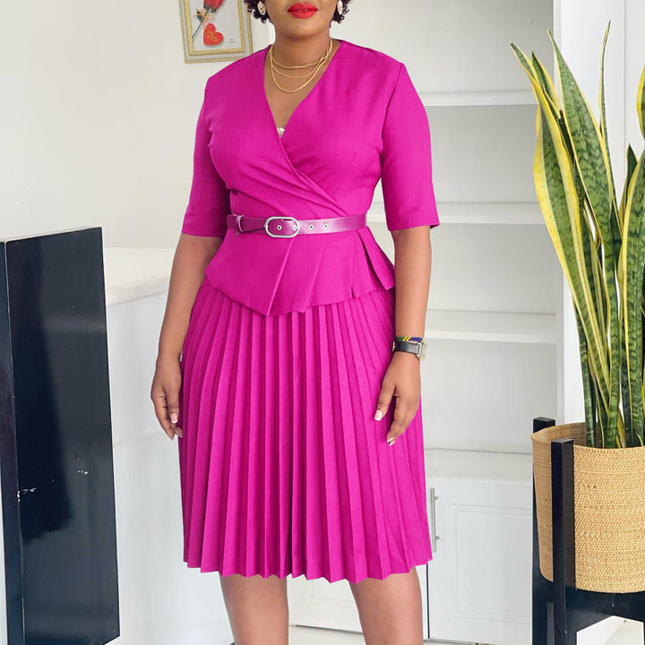 Damen Faltendes Kleid mit tailliertem Oberteil und abnehmbarem Gürtel Drune