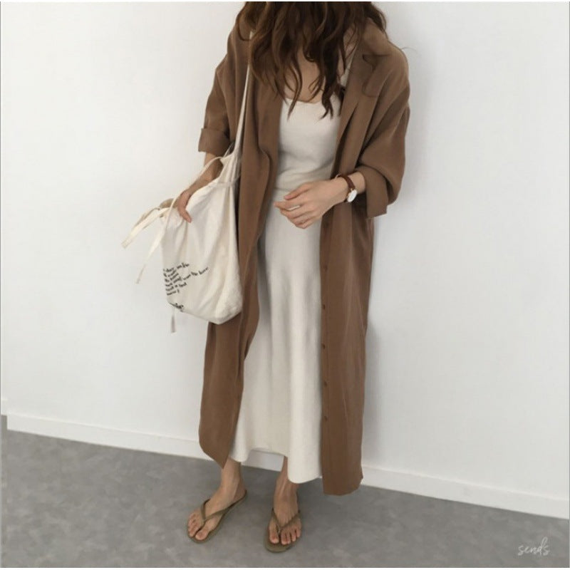 Damen Hemdblusenkleid mit Bindegürtel und lässigen Dreiviertelärmeln Drune