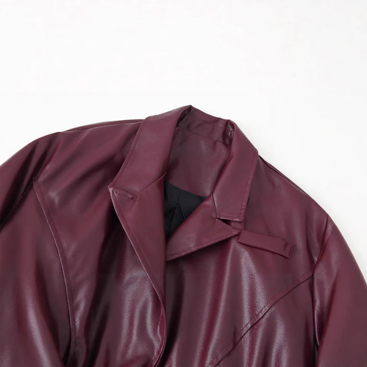 Damen Modische Kunstlederjacke mit schickem Taillengürtel Drune