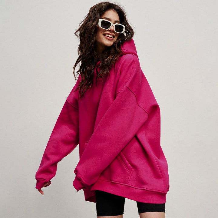 Damen Bequemer oversized Kapuzenpullover mit Kängurutasche Drune