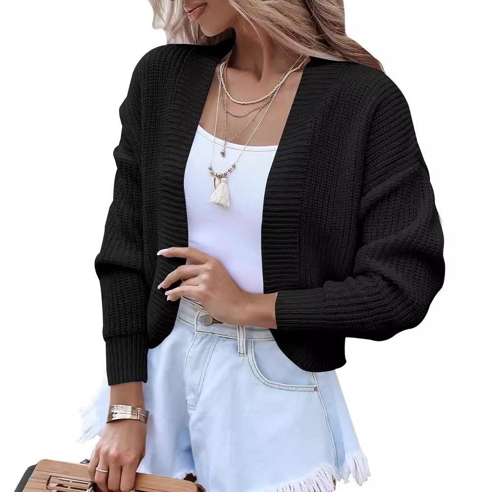 Damen lässiger Strickcardigan mit voluminösen Ärmeln und strukturierter Oberfläche Drune
